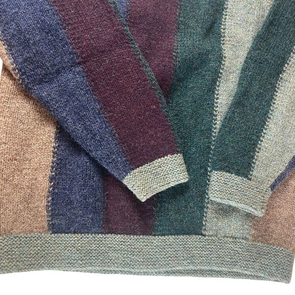 VTG Shetland Sweater Mens L Striped ColorBlock 100% Wool Hong Kong Holiday Gift - Picture 4 of 10